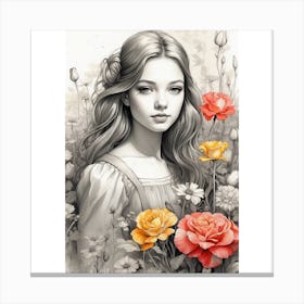 Girl With Flowers Canvas Print