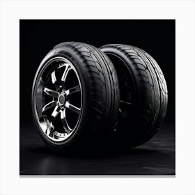 Two Car Tires On A Black Background Canvas Print