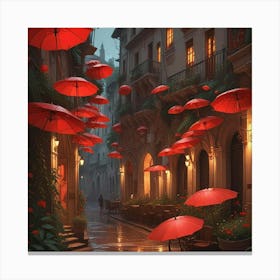 Red Umbrellas In The Rain 1 Canvas Print