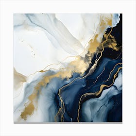 Luxury Abstract Fluid Art – Navy Blue, White, and Gold Marble Effect Canvas Print