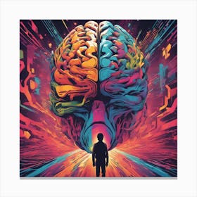 Brain Is Walking Down A Long Path, In The Style Of Bold And Colorful Graphic Design, David , Rainbow Canvas Print