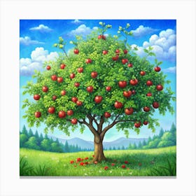 Apple Tree In A Green Meadow Canvas Print