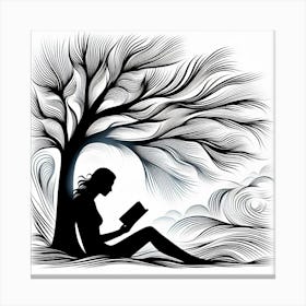 Silhouette Of A Girl Reading A Book Canvas Print