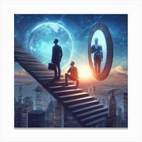 Two Businessmen Standing On Stairs Canvas Print
