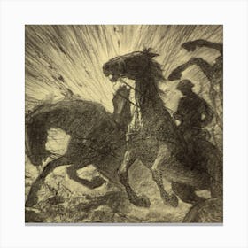 Horses Charging Over Battlefield (Between 1890 And 1934) By Wladyslaw Theodore Benda Canvas Print