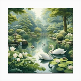 Swans In The Pond 4 Canvas Print