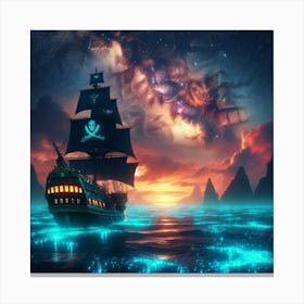 Pirate Ship At Night Canvas Print