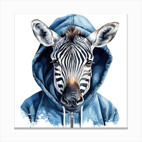 Watercolour Cartoon Zebra In A Hoodie 3 Canvas Print