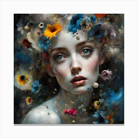 Woman With Flowers On Her Head Canvas Print