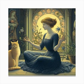 Lady And Her Cat Canvas Print