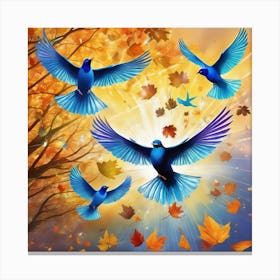 Blue Birds In Autumn 1 Canvas Print