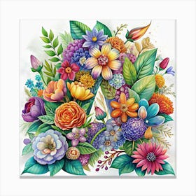 A Lush Bouquet Of Colorful Flowers Arranged In A Triangular Shape Canvas Print