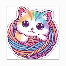 Rainbow Kitten In A Nest Canvas Print
