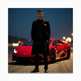 Man Standing Next To A Lamborghini 1 Canvas Print