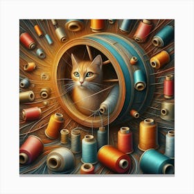 Cat In A Spool Canvas Print