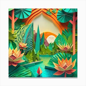 Firefly Beautiful Modern Abstract Lush Tropical Jungle And Island Landscape And Lotus Flowers With A (1) Canvas Print
