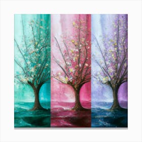 Three different paintings each containing cherry trees in winter, spring and fall 10 Canvas Print