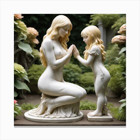 85 Garden Statuette Of A Small Kneeling Blonde Woman With Clasped Hands Praying At The Feet Of A Statu Canvas Print