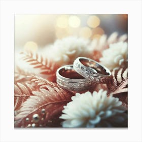 Wedding Rings On A Flower Canvas Print