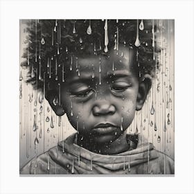 Sad African kid under rain Canvas Print