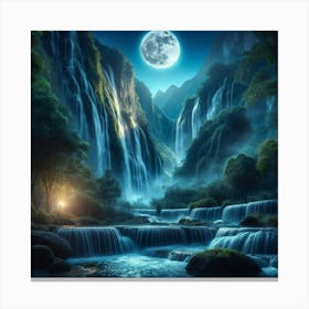 Waterfall At Night 10 Canvas Print