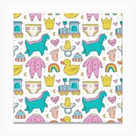 Baby Care Stuff Clothes Toys Cartoon Seamless Pattern Canvas Print