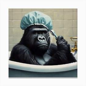 Gorilla In The Bath & Shower Cap 1 Canvas Print