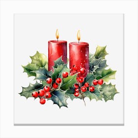 Christmas Candles With Holly 9 Canvas Print