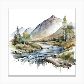 Watercolor Landscape In The Mountains Canvas Print