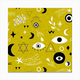 Cosmic Charm Dark Goldenrod Square Canvas Print