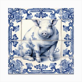 Lucky Pig Delft Tile Illustration 8 Canvas Print