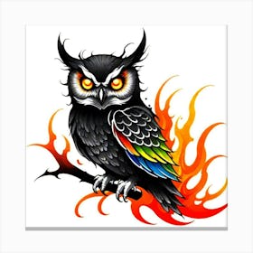 Owl With Flames Canvas Print