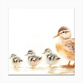 Duck Family Watercolor Painting Canvas Print