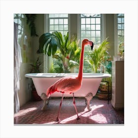 Flamingo In Bathroom Elegantly Standing Canvas Print