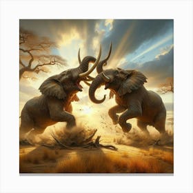 Two Elephants Fighting 4 Canvas Print