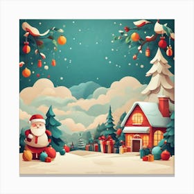 Christmas Scene With Santa Claus Canvas Print