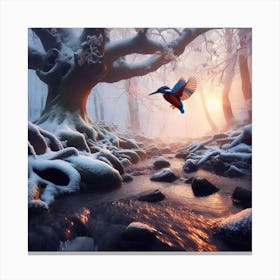 Kingfisher In The Snow Canvas Print
