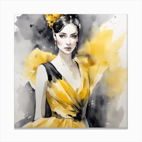 Watercolor Of A Woman In Yellow Dress 1 Canvas Print