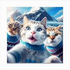 Three Cats Taking A Selfie Canvas Print