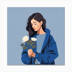 Girl Holding Roses Canvas Print