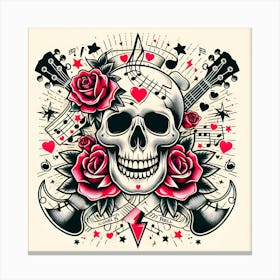 Skull With Roses And Guitars Canvas Print