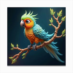 A Whimsical Parrot With Feathers Of Fractal Patterns Perched On A Mystical, Glowing Branch 1 Canvas Print