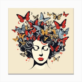 Retro Woman with Butterflies Canvas Print