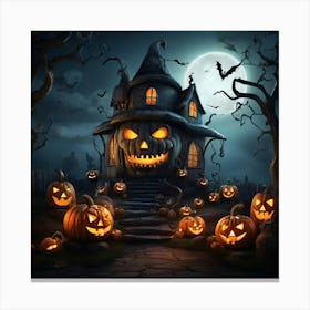 Halloween House With Pumpkins 14 Canvas Print