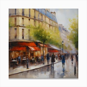 Cafe in Paris.spring season. Passersby. The beauty of the place. Oil colors.1 Canvas Print