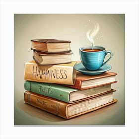 Happy Books And Cup Of Coffee Canvas Print