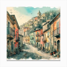 Watercolor Of Italian Village Canvas Print