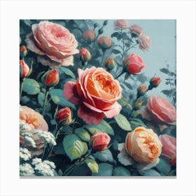 Roses, Watercolor Style Painting 1 Canvas Print