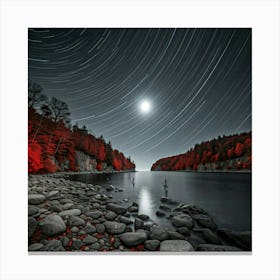 Star Trails Over Lake Canvas Print