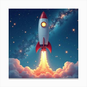 Rocket With A Watercolor Star Filled Galaxy Horizon 1 Canvas Print